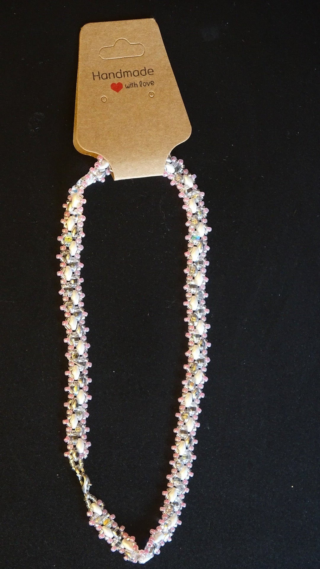 Double wrap pink, silver & white bracelet