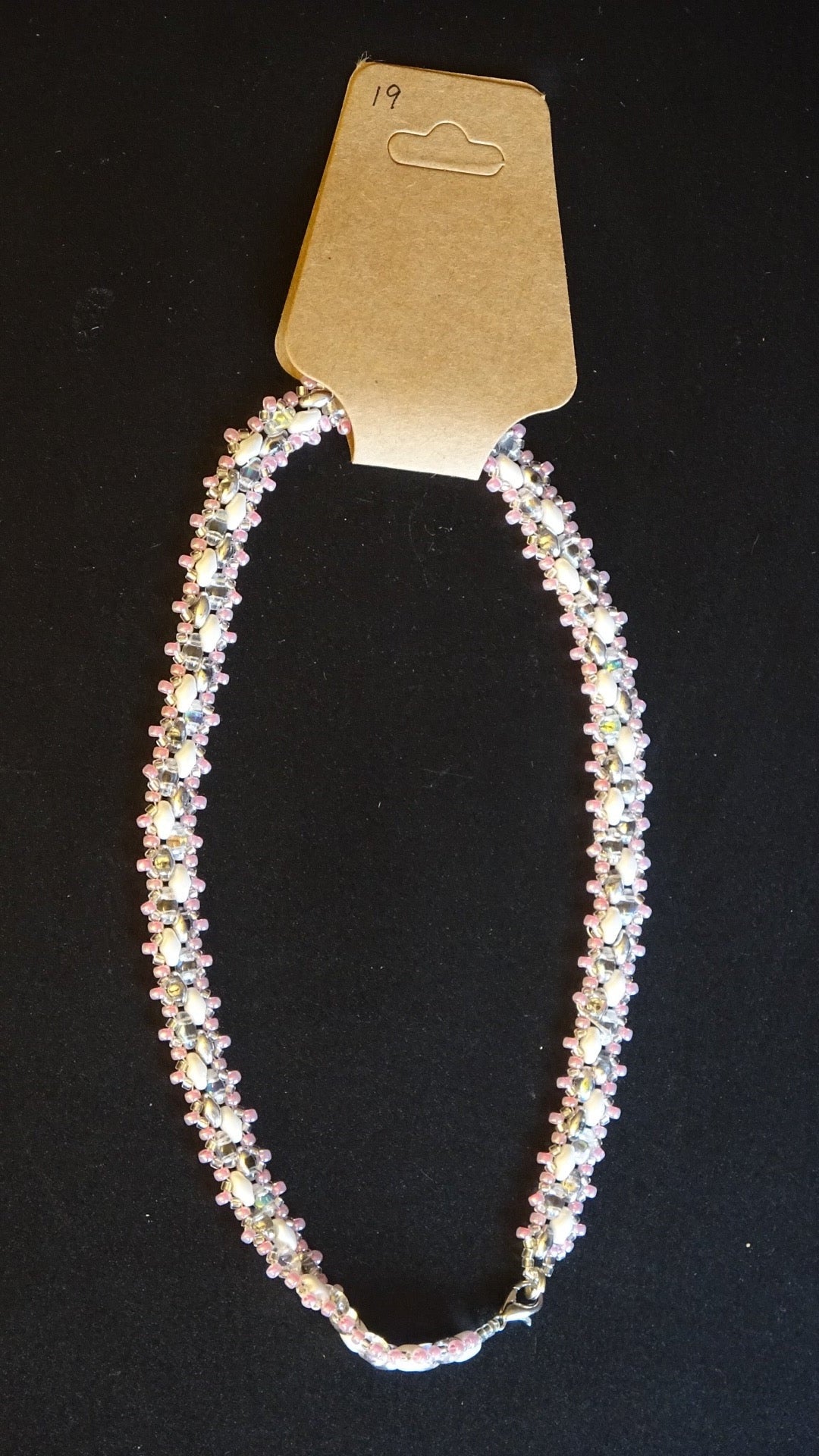 Double wrap pink, silver & white bracelet