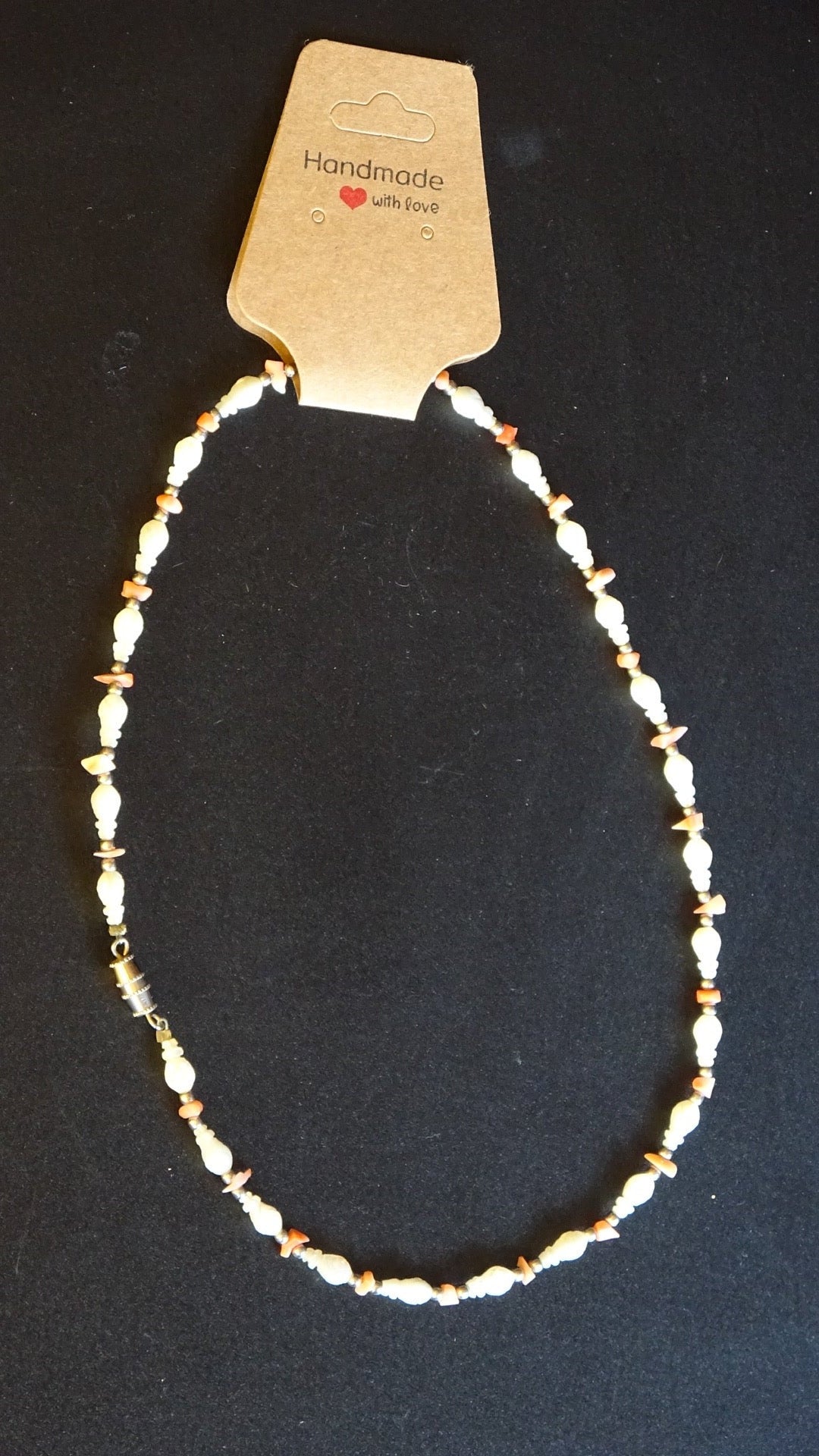 Natural shell & coral bead necklace