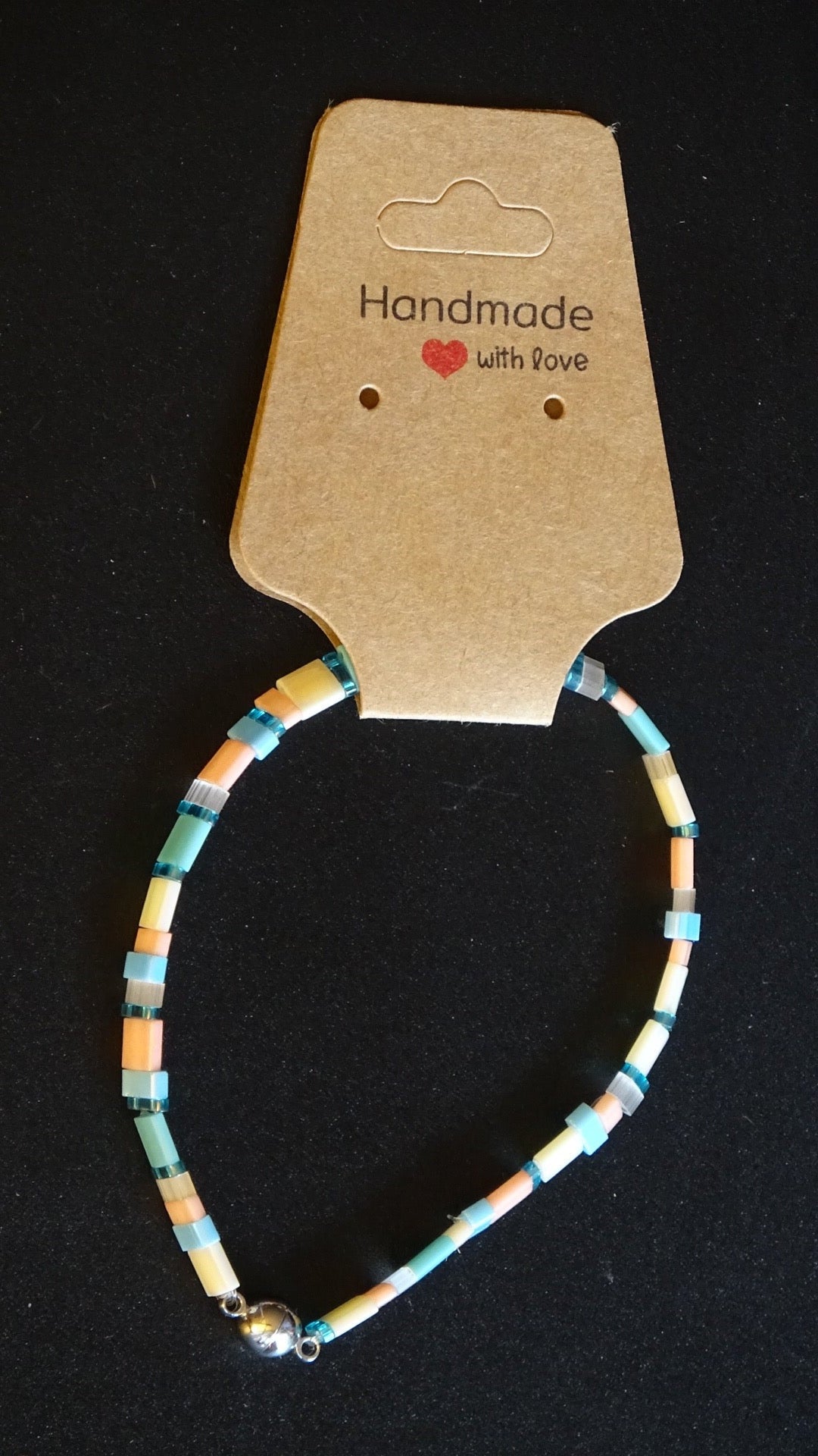 Blue & Peach tila bead bracelet