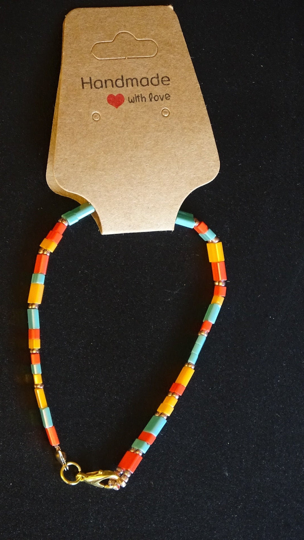 Teal, orange & coral Tila bead bracelet
