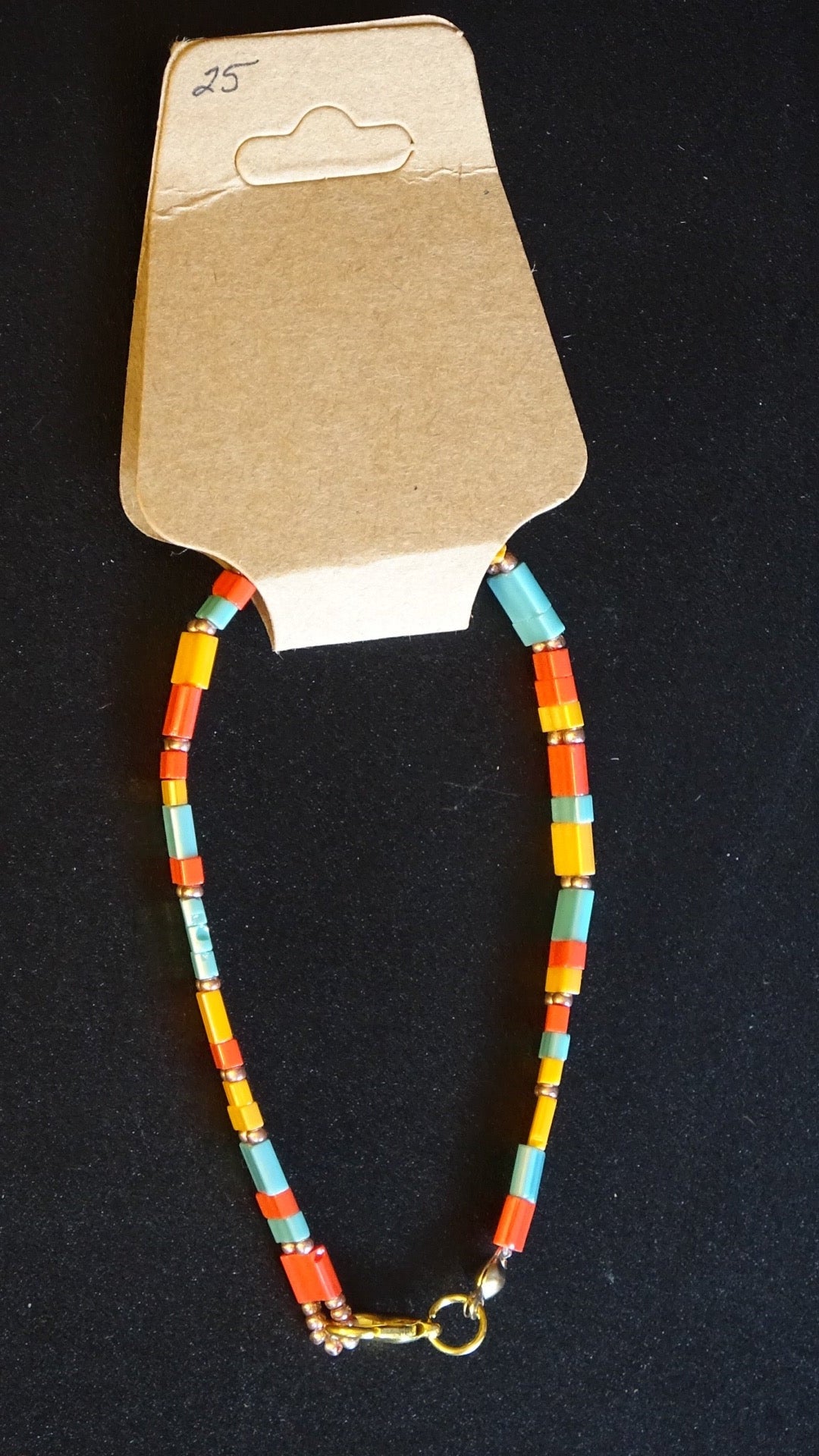 Teal, orange & coral Tila bead bracelet