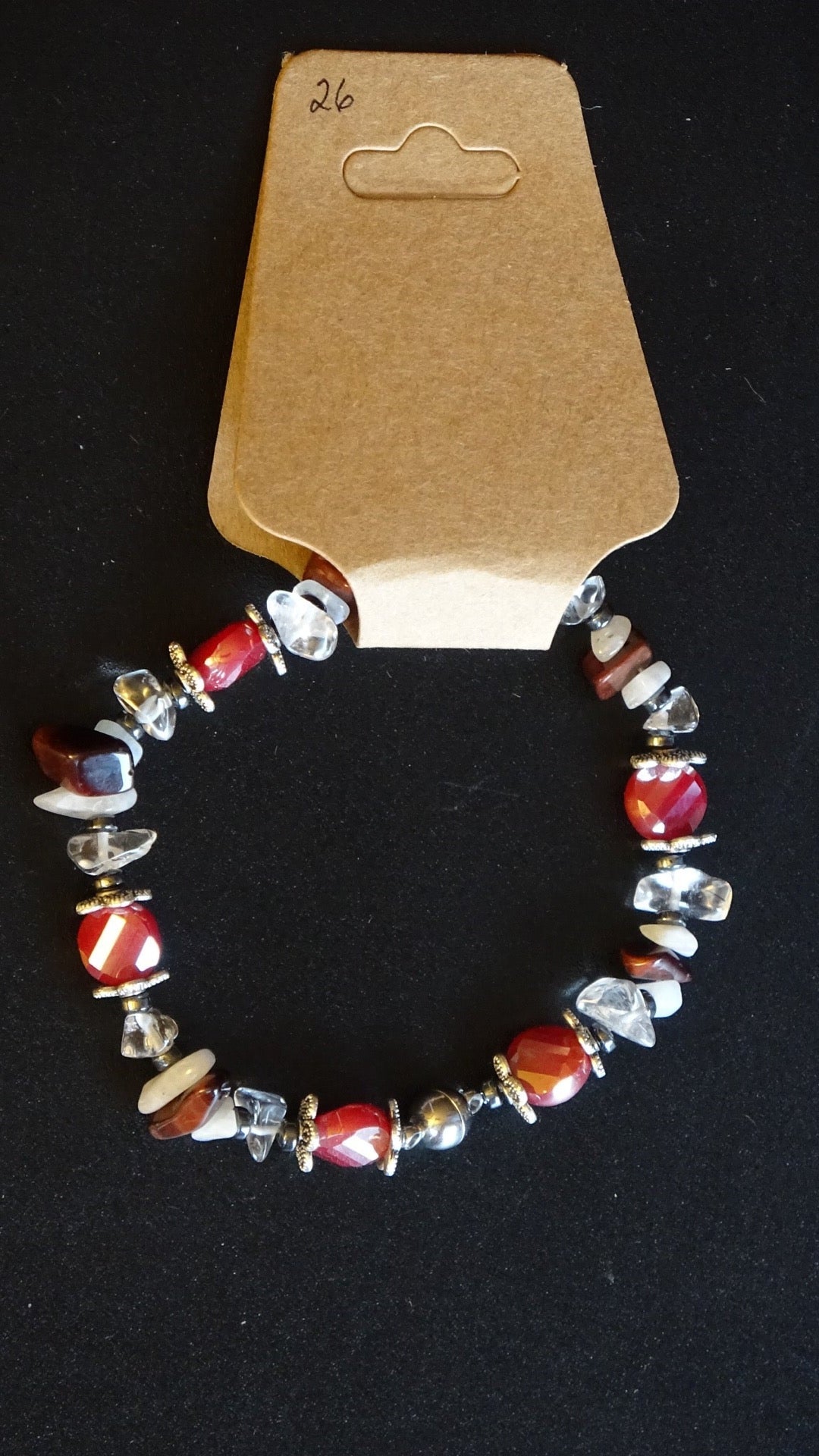 Red chip & bead bracelet