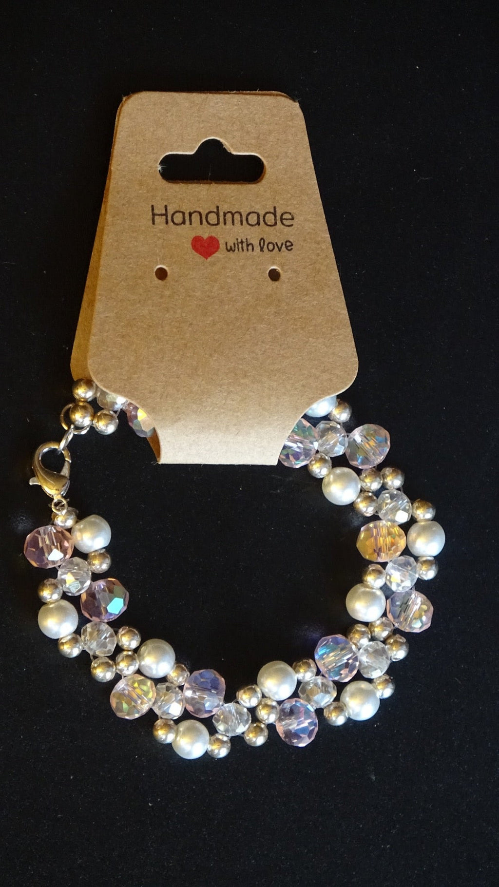 Pink white & silver bracelet