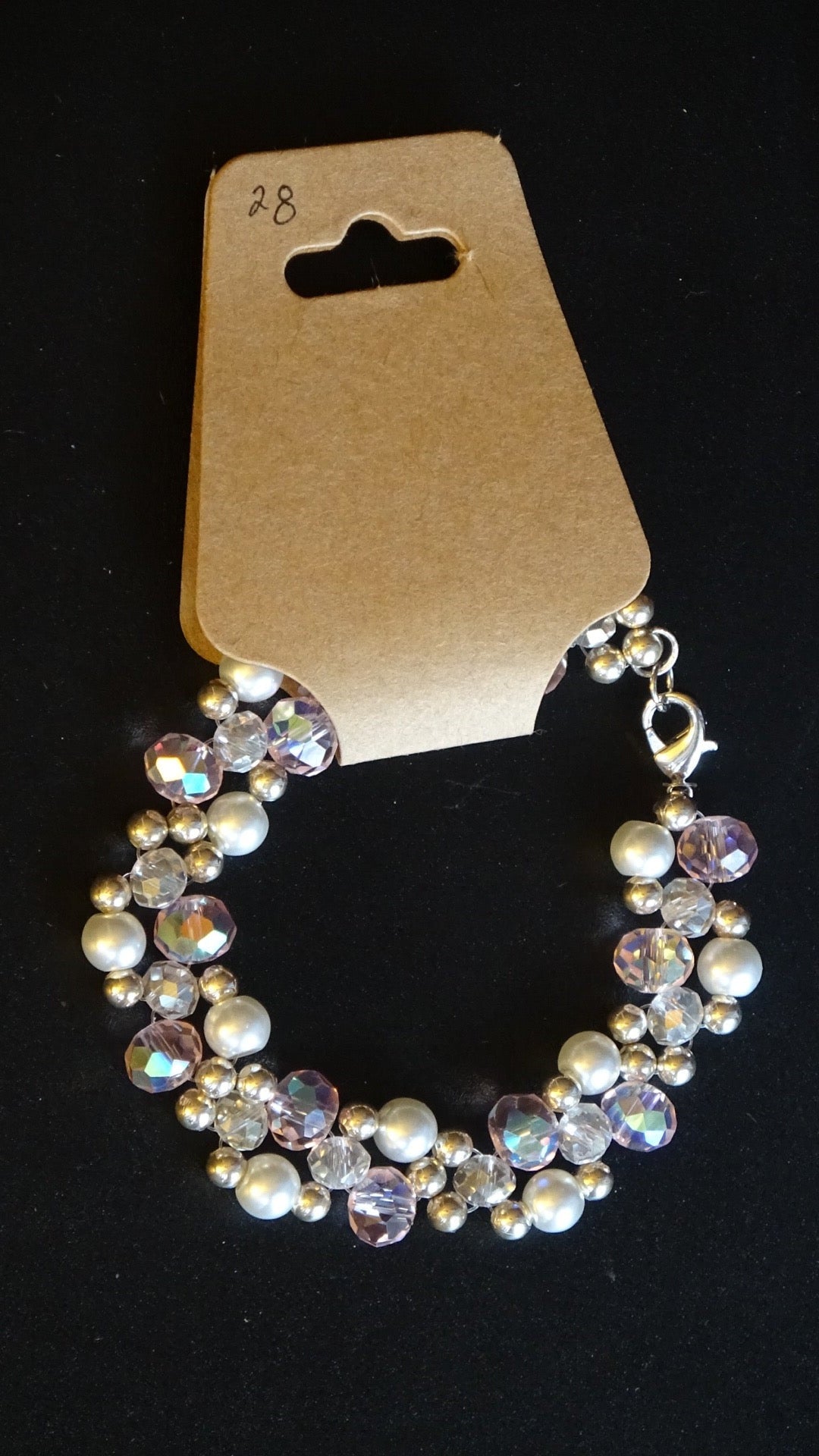 Pink white & silver bracelet