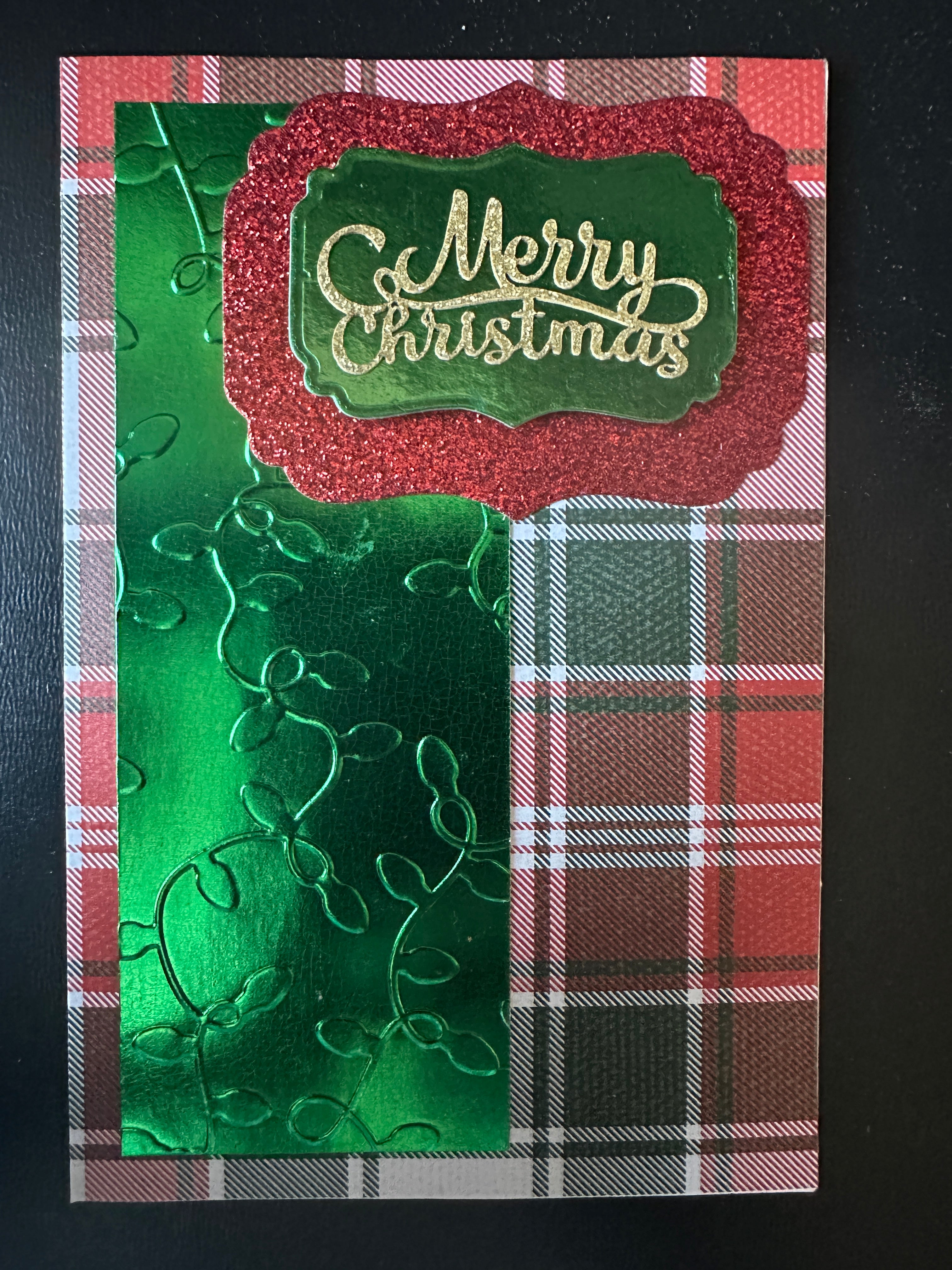 Merry Christmas - green embossed with tartan